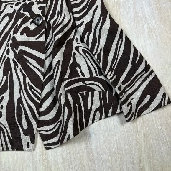 Michael Kors Brown Zebra Animal Print Linen Tailored Short Blazer Jacket 8 Chic - Picture 5 of 15